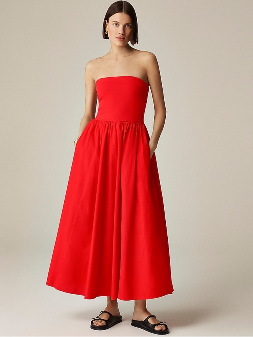 J.Crew Strapless Mixy Maxi Dress | Red | Size Medium Worn Once